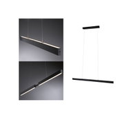 Moderne schwarze LED-Pendelleuchte aus Aluminium mit warmweißem Licht für Wohnräume.