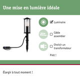 Luminaire de jardin noir avec verre et piquet, éclairage LED extérieur pour allées
