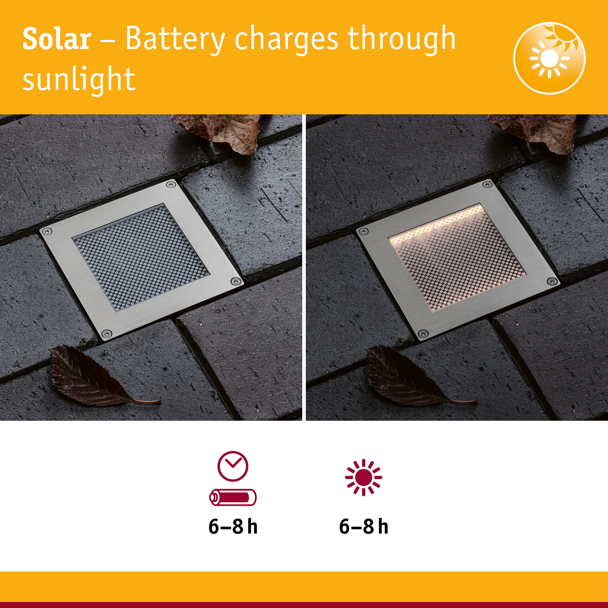 Solar LED Recessed floor light Sorea Twilight switch IP67 angular 100x100mm 3000K 0,1W 6lm 3,7V Brushed iron ABS/Polycarbonate/Stainless steel