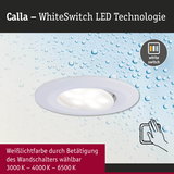 Weißer LED-Einbaustrahler Calla mit WhiteSwitch-Technologie und wählbarer Lichtfarbe 3000K bis 6500K