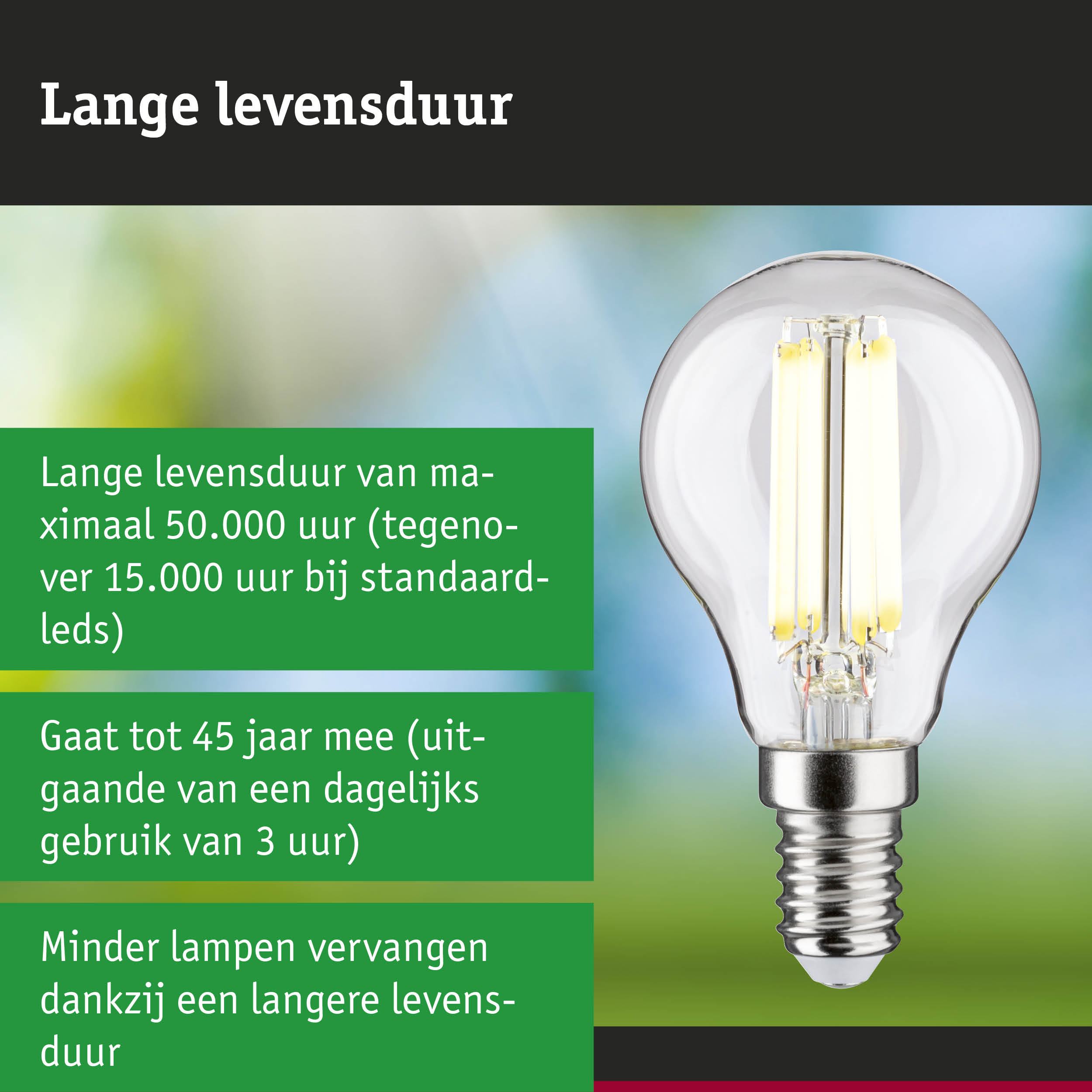 LED-lamp met lange levensduur in hand, energiezuinige LED-verlichting met 50.000 uur gebruik.