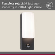Black outdoor wall light with white glass and motion sensor for home lighting
