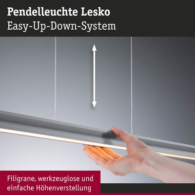 Pendelleuchte Lesko in Grau mit Easy-Up-Down-System für werkzeuglose Höhenverstellung und LED-Beleuchtung