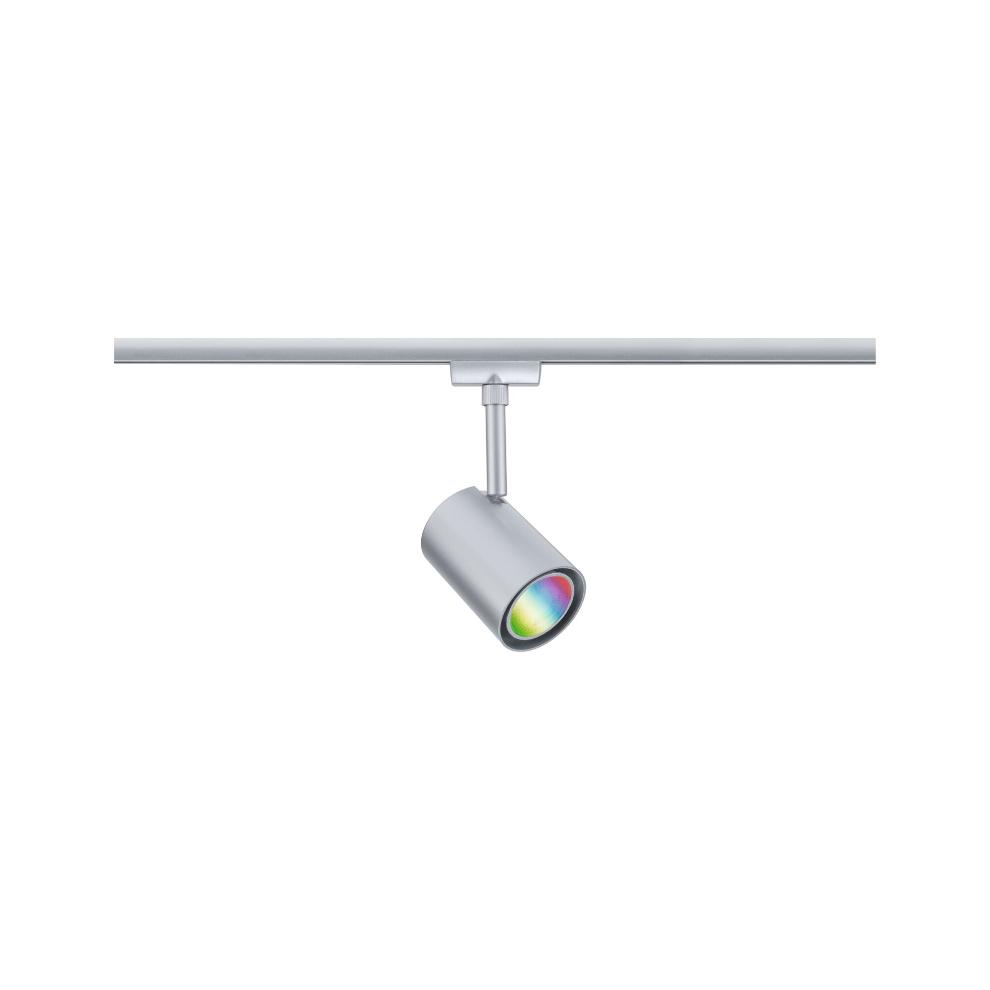 Modern silver metal LED track spotlight with RGB color change for versatile lighting solutions