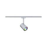 Modern silver metal LED track spotlight with RGB color change for versatile lighting solutions