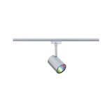 Moderner silberner LED-Schienenstrahler aus Metall mit RGB-Farbwechsel für flexible Beleuchtung