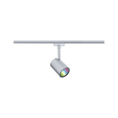 Moderner silberner LED-Schienenstrahler aus Metall mit RGB-Farbwechsel für flexible Beleuchtung