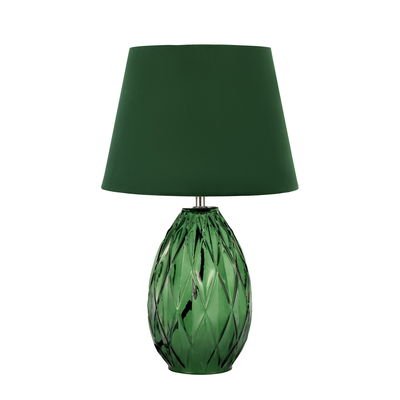 Lampe de table verte avec base en verre texturé et abat-jour en tissu vert pour un éclairage élégant