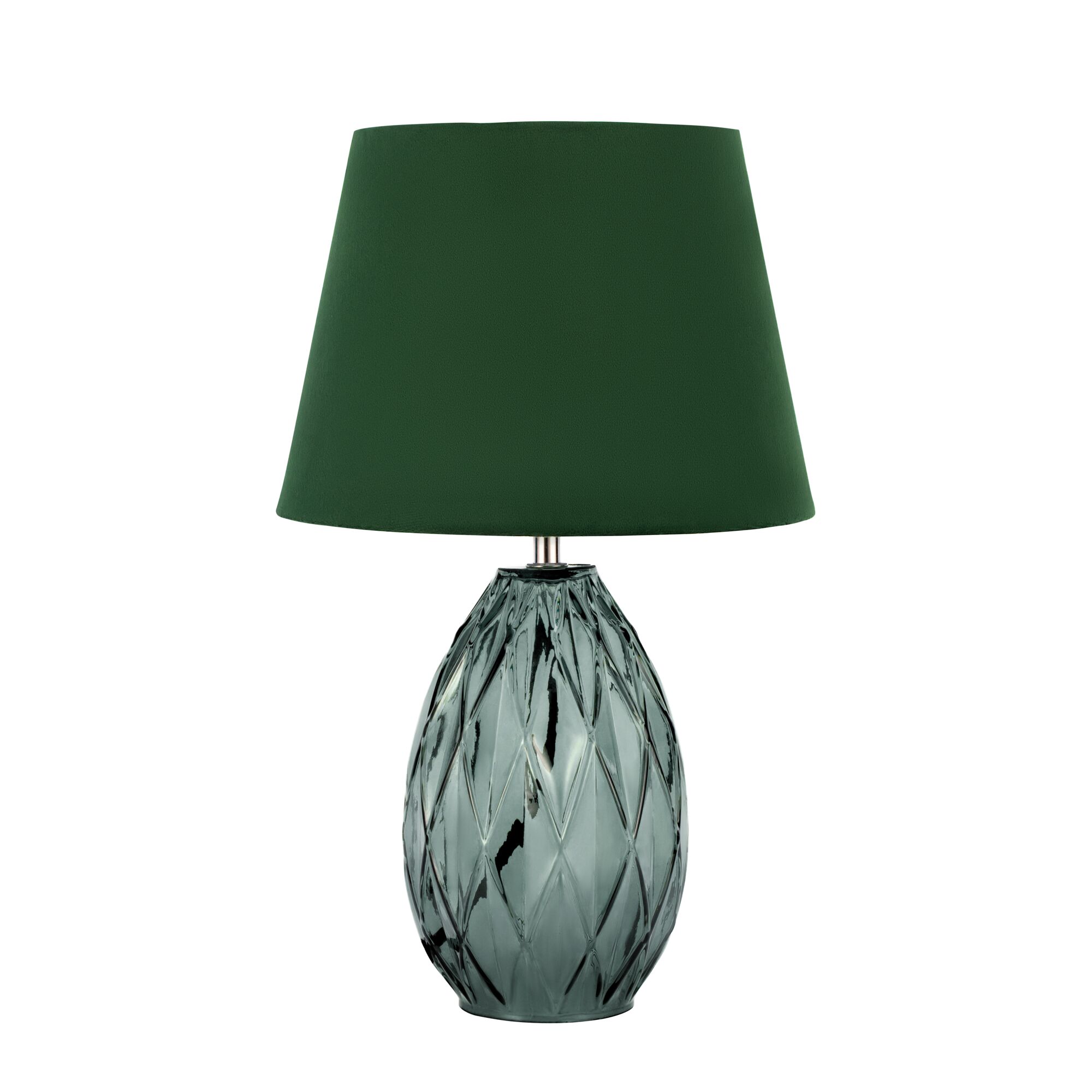 Paulmann Pauleen Lampa stołowa Crystal Velvet E14 max. 20W Zielony Lampa stołowa z zielonym abażurem z tkaniny i szklaną podstawą o fakturze w ciemnozielonym kolorze