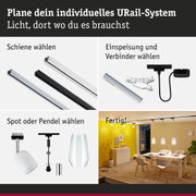 Modulares URail-Schienensystem mit Schienen, Einspeisung, Verbindern und Pendel-Spot für flexible Beleuchtung