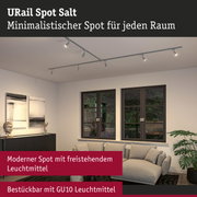 Minimalistischer URail Spot Salt in Silber an Decke montiert, moderner LED-Strahler für Wohnräume