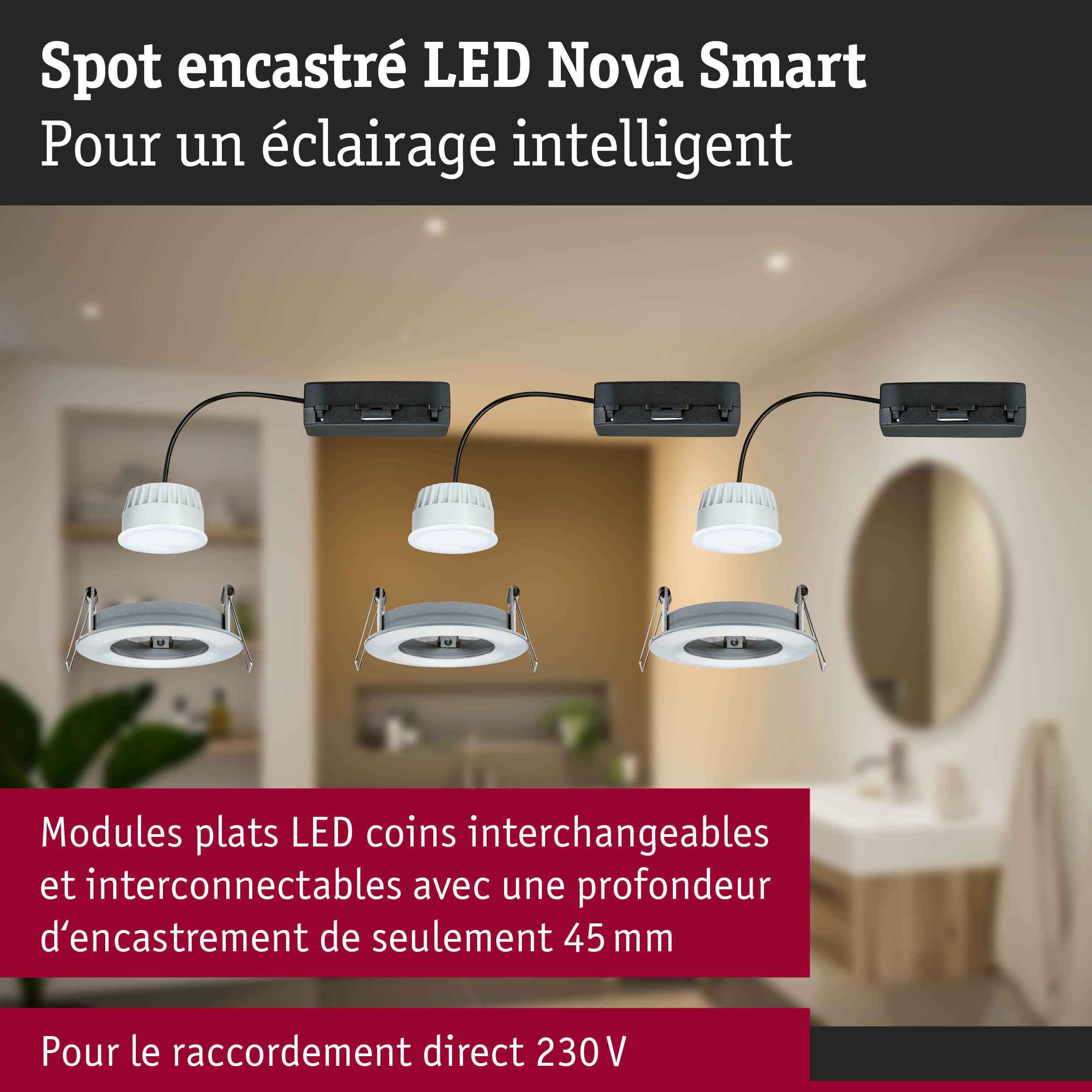 Spot encastré LED Nova Smart blanc avec modules noirs pour éclairage intelligent