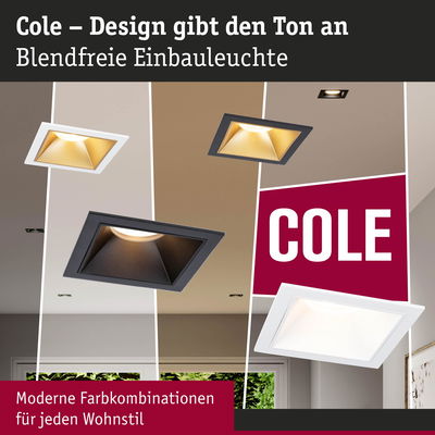 Blendfreie Einbauleuchte Cole in Schwarz und Weiß mit moderner Farbgestaltung für Wohnräume