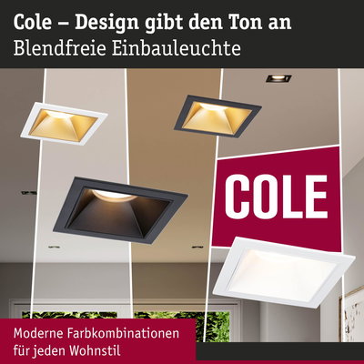 Blendfreie Einbauleuchte Cole in Schwarz und Weiß mit moderner Farbgestaltung für Wohnräume