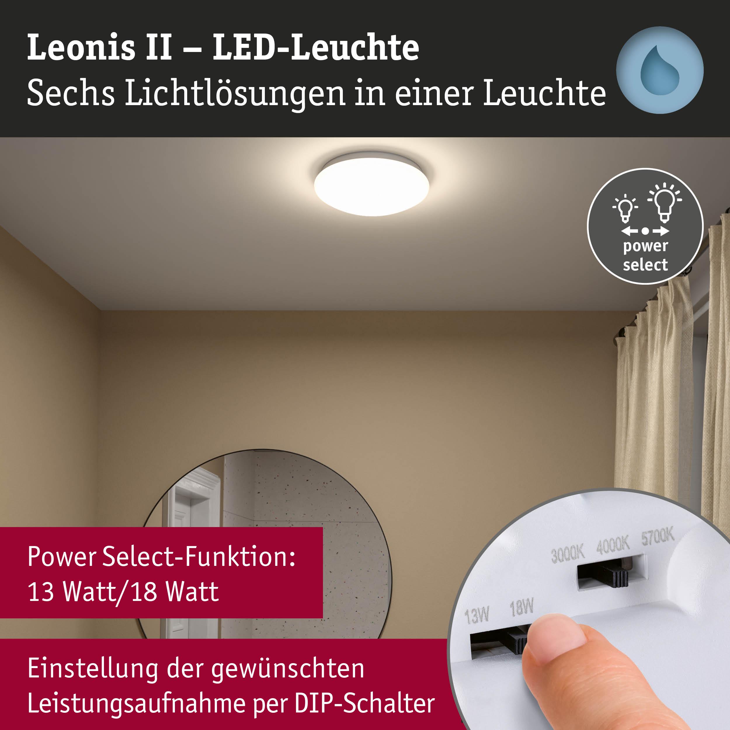 Leonis II LED-Deckenleuchte in Weiß mit Power Select Funktion für 13 oder 18 Watt Leistung