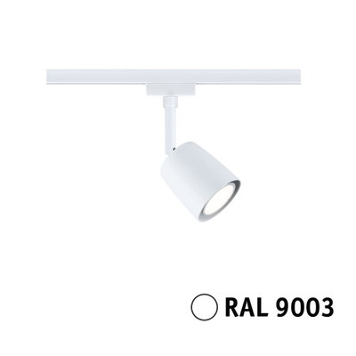 Spot LED blanc en métal avec tête orientable pour système d'éclairage sur rail