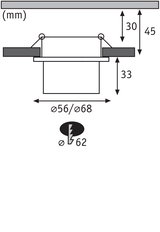 Dessin technique avec dimensions en mm d’une découpe pour spot encastré diamètre 56 à 68 mm.