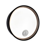Round LED ceiling light with black frame and built-in motion sensor for energy-efficient lighting