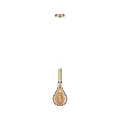 Modern pendant light with gold metal and warm bulb design for stylish room lighting and interior decor
