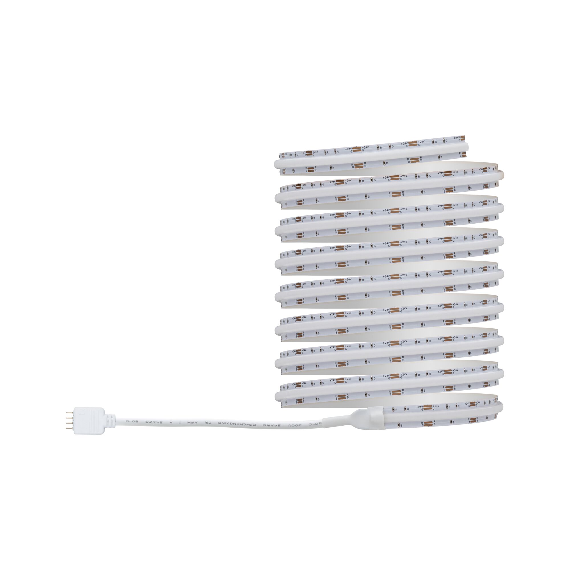 Flexible white LED strip light with connector cable for modern lighting solutions