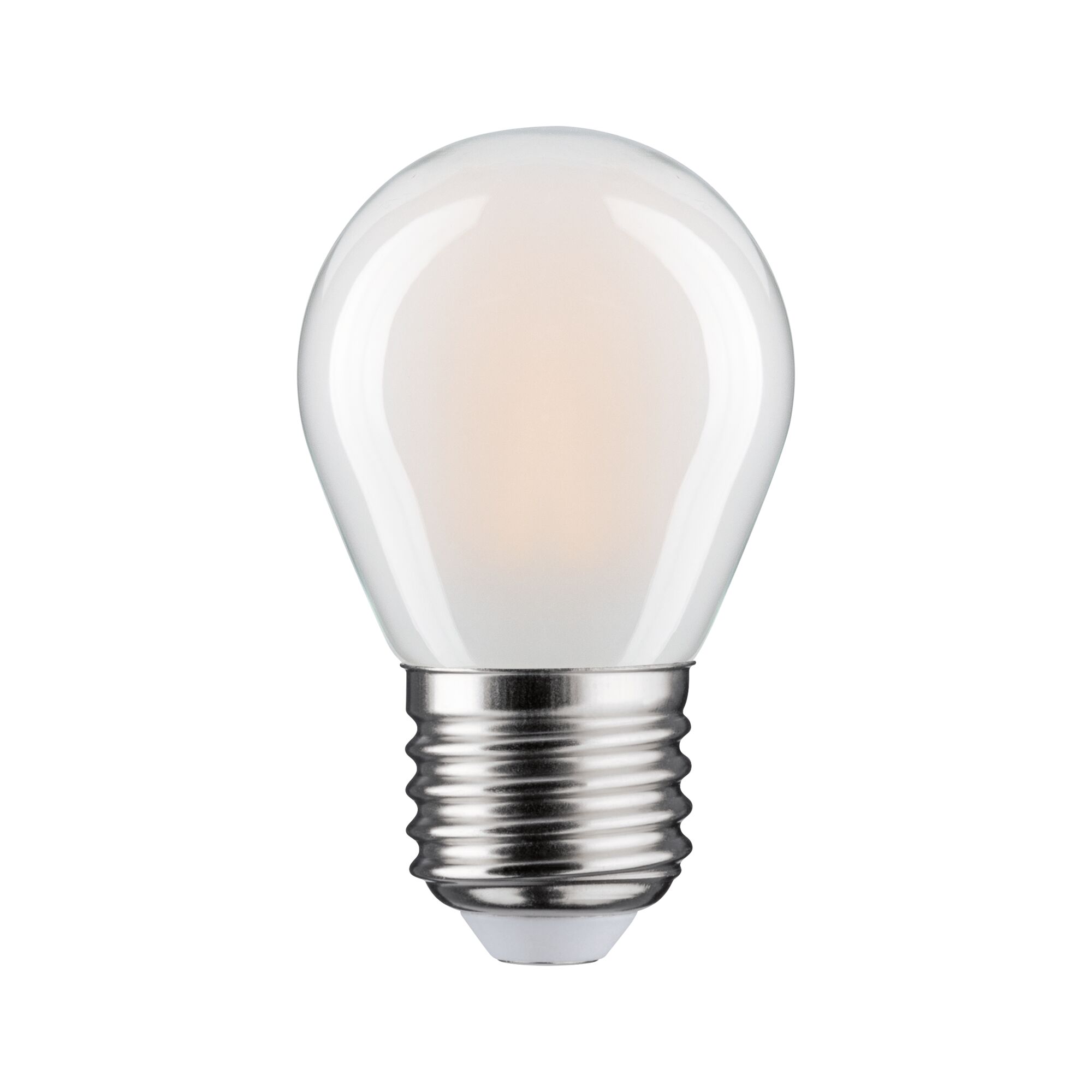 Small LED bulb with frosted white glass and E27 base for energy-efficient lighting