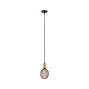Modern pendant light with black cord, gold metal socket, and brown mesh lampshade for stylish lighting