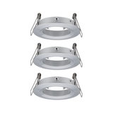 Three round brushed aluminum recessed frames in silver for LED spot ceiling installation