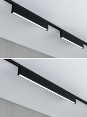 Schwarze LED-Deckenleuchte aus Metall mit linearem Design für moderne Innenräume