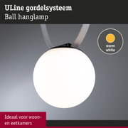 Uline Ball hanglamp met warm wit licht en grijze textielkabel, ideaal voor woon- en eetkamers