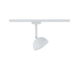 Moderner weißer LED-Spot aus Metall an Schienensystem für flexible Raumbeleuchtung