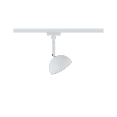 Moderner weißer LED-Spot aus Metall an Schienensystem für flexible Raumbeleuchtung