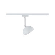 Moderner weißer LED-Spot aus Metall an Schienensystem für flexible Raumbeleuchtung