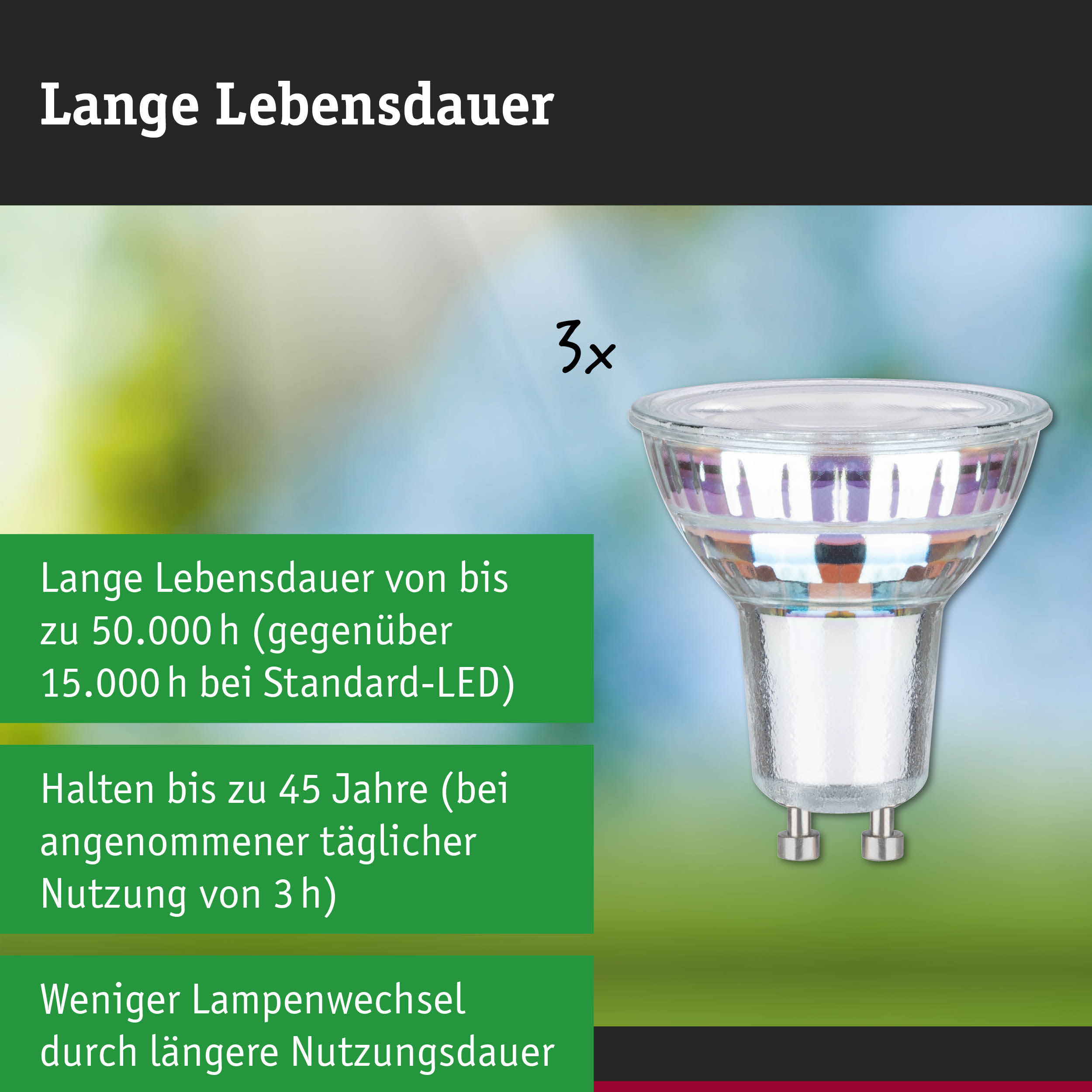 Efficient-Line Standard 230V LED Reflektor GU10 3er-Set 3x450lm 3x2,5W 3000K Silber