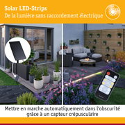 Bande LED solaire avec télécommande et capteur crépusculaire pour éclairage de jardin sans raccordement électrique