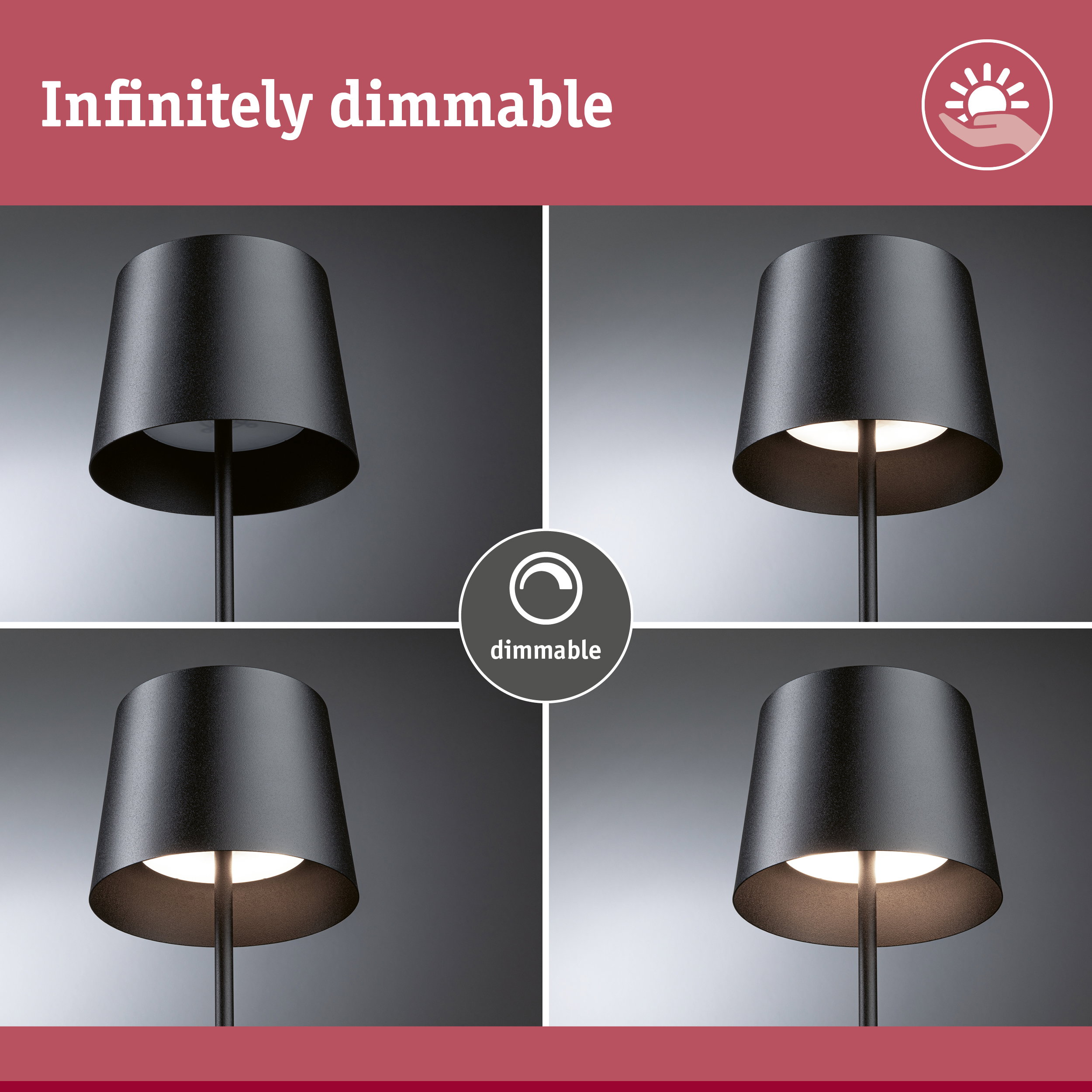 Black dimmable floor lamp with cylindrical metal shade and smooth brightness control