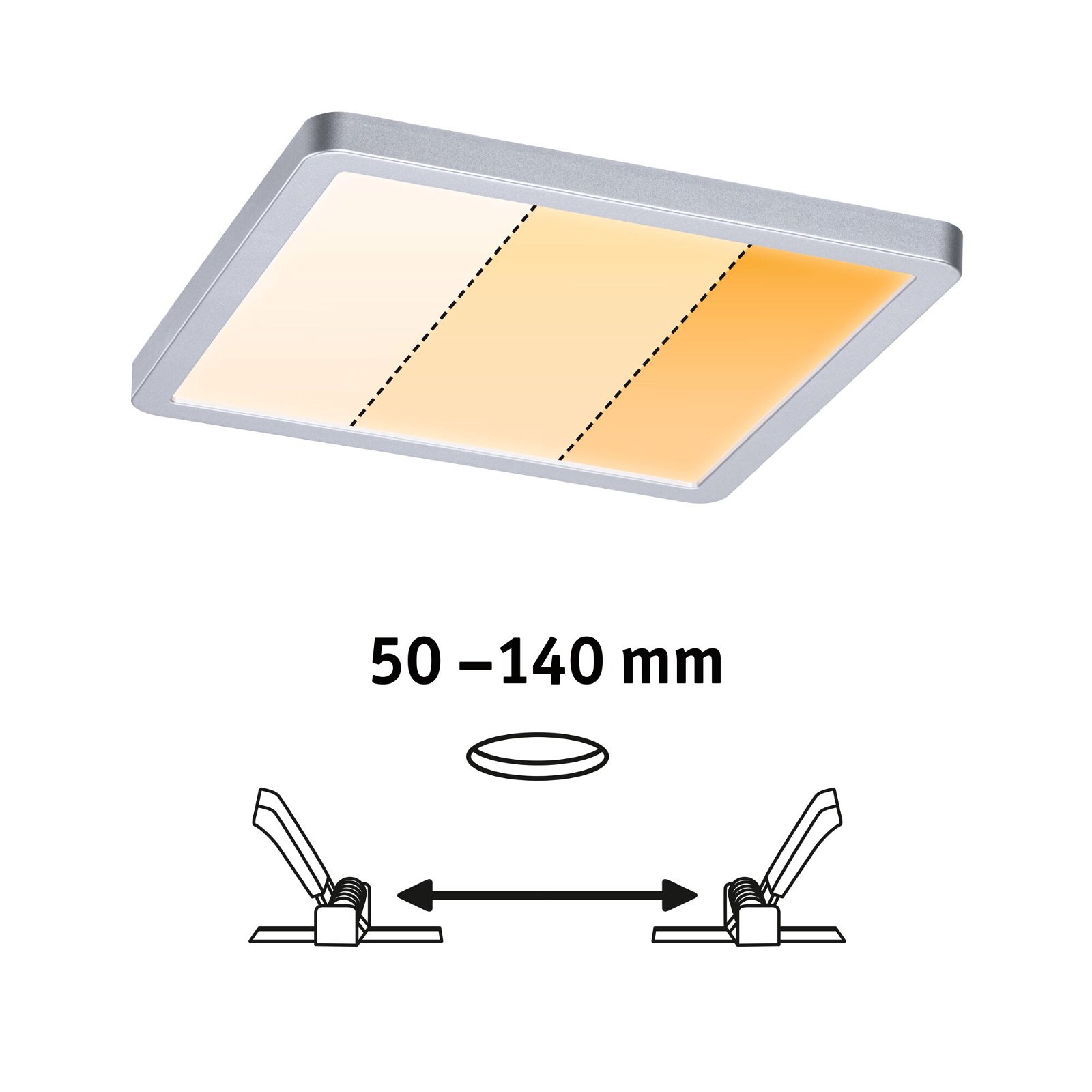 VariFit LED-inbouwpaneel Dim to Warm Areo IP44 hoekig 175x175mm 13W 1200lm 3 Step Dim to warm Chroom mat dimbaar