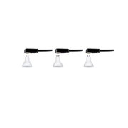 Drie witte GU10 LED-lampen met zwarte kabel voor energiezuinige verlichting