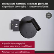 Zwarte magnetische metalen wandhouder met afneembare armatuur voor flexibele montage