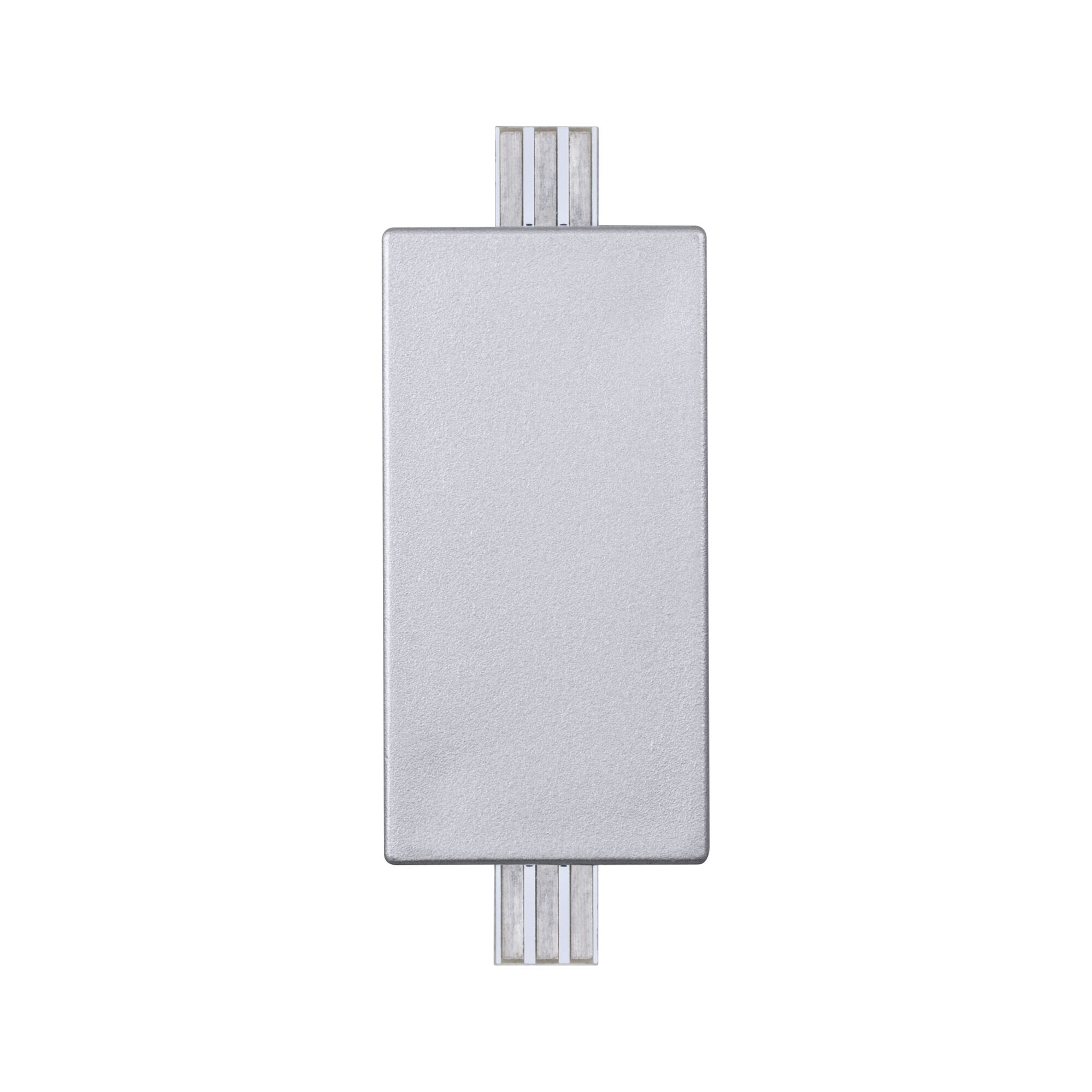Rechthoekige zilverkleurige aluminium adapter voor railsystemen, geschikt voor LED-verlichting