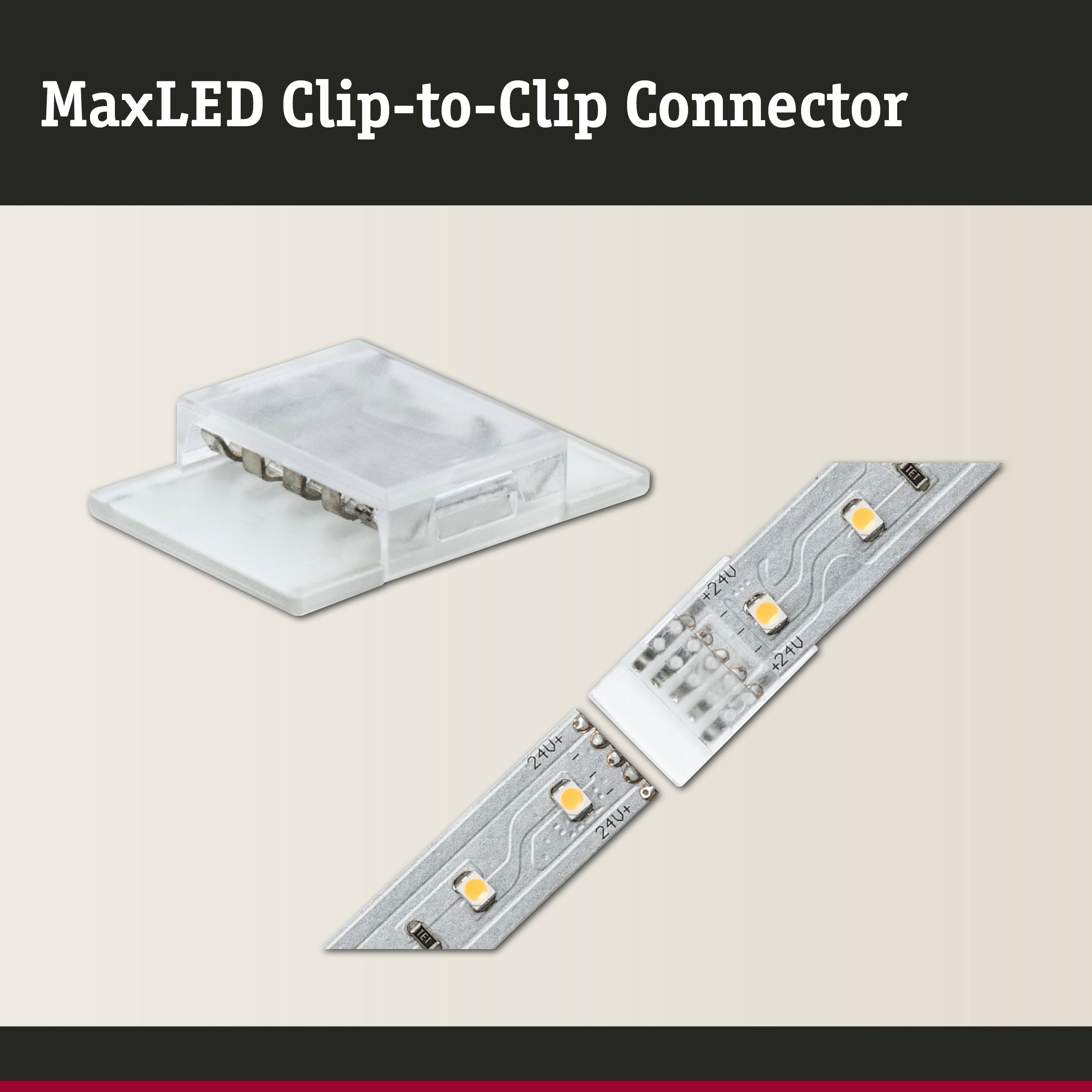 MaxLED transparent plastic clip-to-clip connector for easy LED strip connections