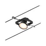Schwarze LED-Seilstrahlerleuchte mit verstellbarem Spot und Metallhalterung für moderne Beleuchtung