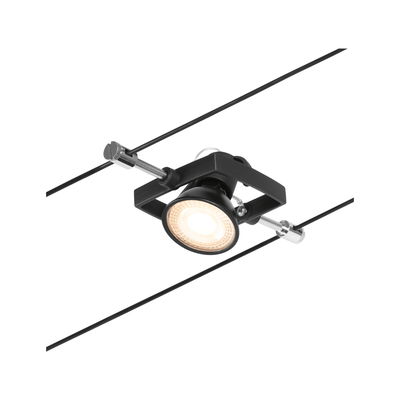 Schwarze LED-Seilstrahlerleuchte mit verstellbarem Spot und Metallhalterung für moderne Beleuchtung