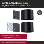 Black magnetic metal mounting plate with screws and adhesive tape for flexible wall installation