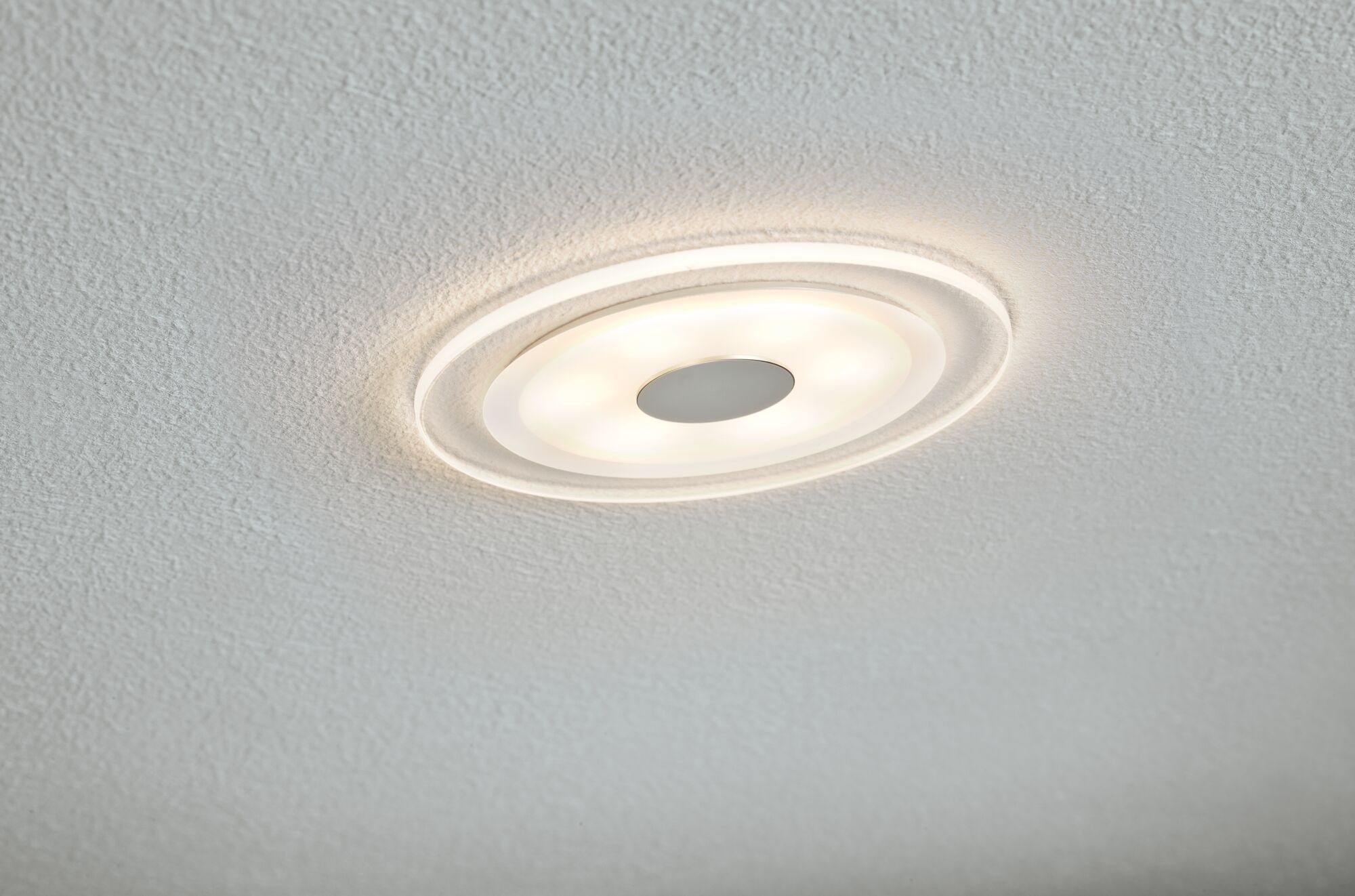 Runde weiße LED-Deckenleuchte mit warmweißem Licht und modernem Design für Wohnräume