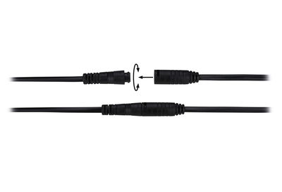 Black extension cable with plug connection and twist lock for LED lighting systems