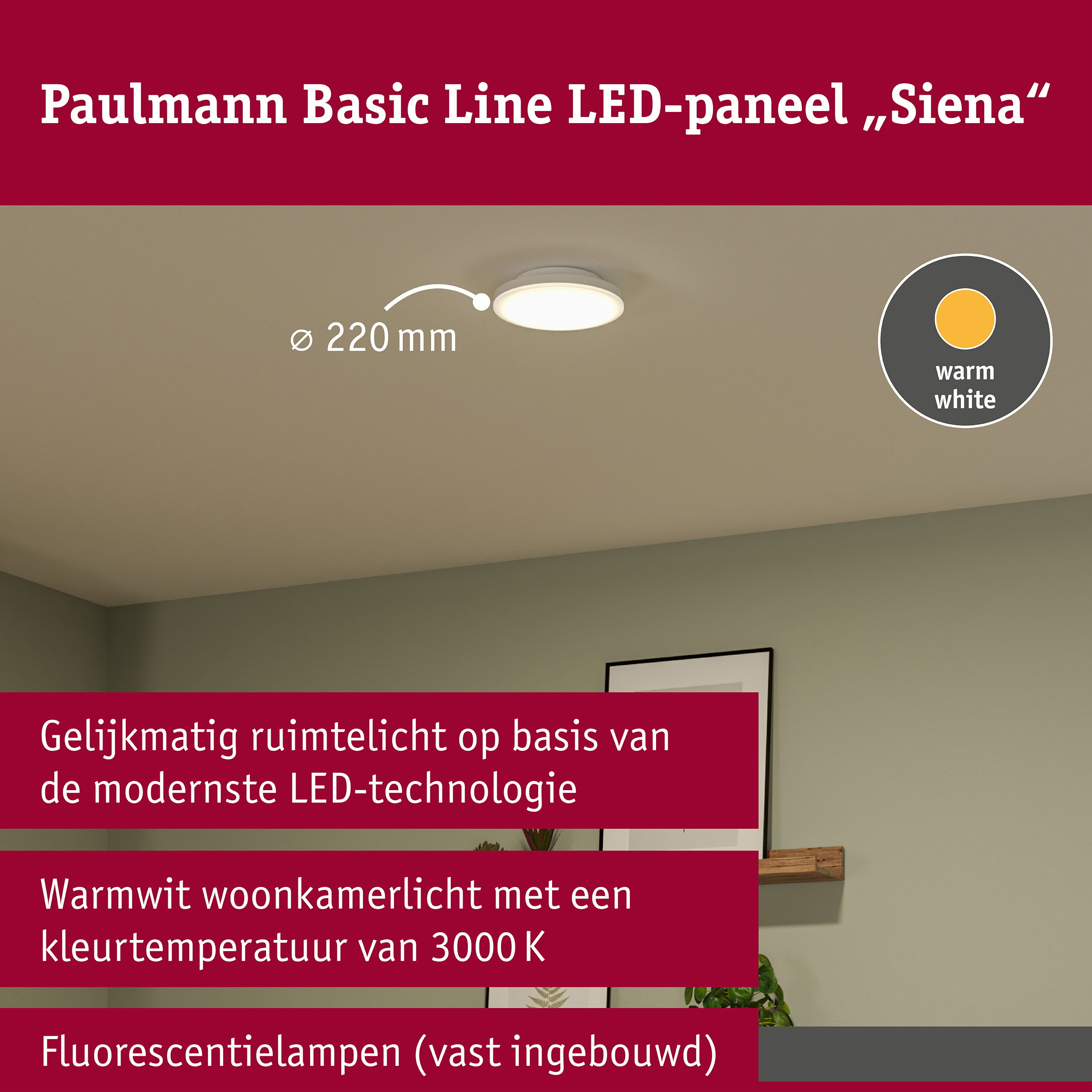 LED-plafondlamp Siena 3000K 220mm 1000lm 230V 12,3W