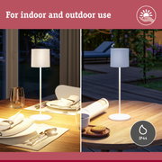 White table lamp with simple design for indoor and outdoor use featuring IP44 protection