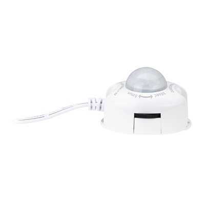 White plastic motion sensor with cable for indoor light control and automation