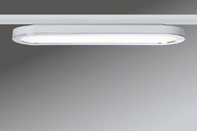 Modern white LED ceiling light with rounded rectangular shape and aluminum frame for living spaces