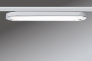 Modern white LED ceiling light with rounded rectangular shape and aluminum frame for living spaces
